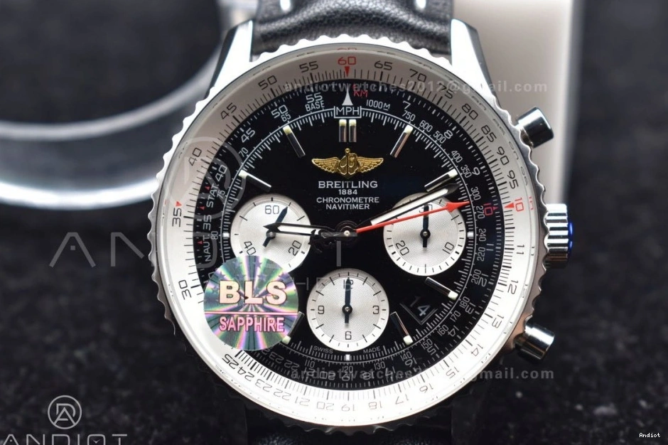 SS on Edition BLS Leather 43mm Dial Best Bracelet Navitimer Black 1:1 1 A7750 0207